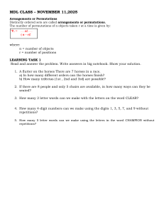 Permutations and Arrangements Worksheet