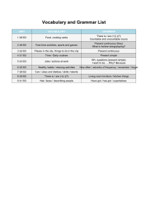 Vocabulary & Grammar List: English Language Learning