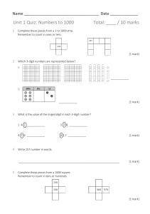 Numbers to 1000 Quiz | Elementary Math Assessment Worksheet