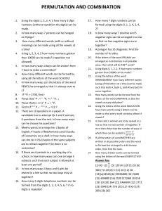 Permutation and Combination Problems with Answer Key