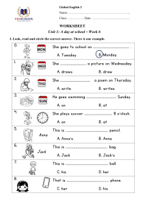 Global English 2 Worksheet: A Day at School - Week 6 Exercises