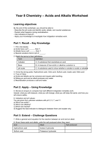 Year 8 Chemistry Acids & Alkalis Worksheet | pH Scale & Neutralisation