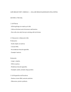 Cell & Molecular Biology Notes - CAPE Biology Unit 1