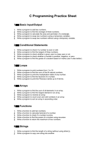 C Programming Practice Sheet: Fundamental Exercises & Problems