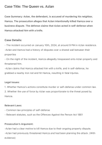 The Queen vs. Azlan: Murder or Self-Defense Case Summary
