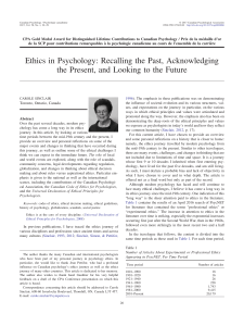 Ethics in Psychology: Past, Present, and Future &ndash; Canadian Perspective
