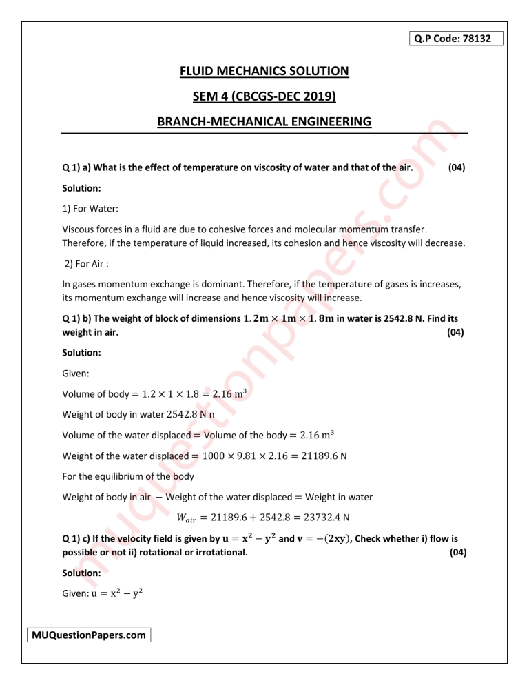 Fluid Mechanics Solutions: Solved Problems & Explanations