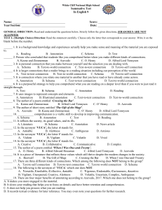 English 9 Summative Test: Reading Comprehension, Literature, VUCA