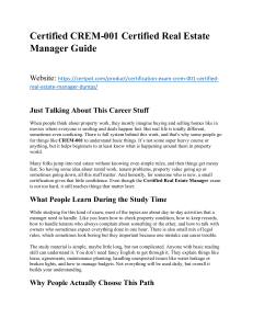 Certified CREM-001 Certified Real Estate Manager Preparation Guide Essential Study Resources