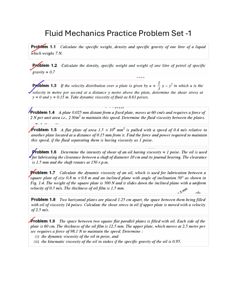Fluid Mechanics Practice Problems: Viscosity & Shear