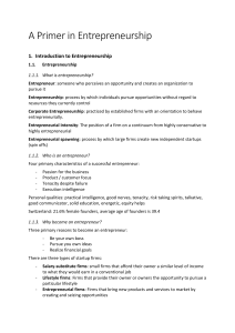 A Primer in Entrepreneurship: Theories, Opportunities & Idea Generation