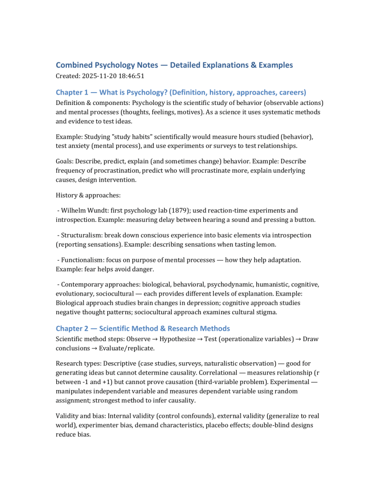 Psychology Notes: Definitions, Research, Disorders