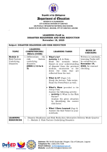 Disaster Risk Reduction Learning Plan: Risk Factors