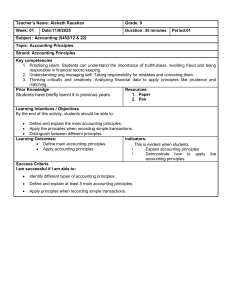 Grade 9 Accounting Principles Lesson Plan | Define & Apply