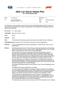 Oscar Piastri Disqualified from 2025 Las Vegas F1 GP | McLaren Breach