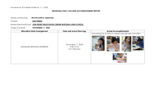 Teacher's Daily Log & Accomplishment Report - Meiosis, Grade 7
