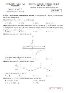 Vĩnh Long Grade 12 Math Exam 2024-2025 - Semester 1 Test Paper