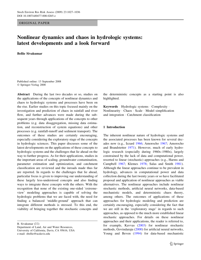 Nonlinear Dynamics & Chaos in Hydrologic Systems