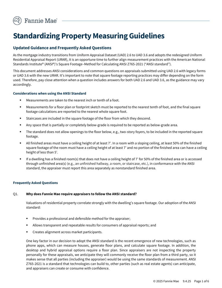 ANSI Property Measuring Guidelines | Fannie Mae
