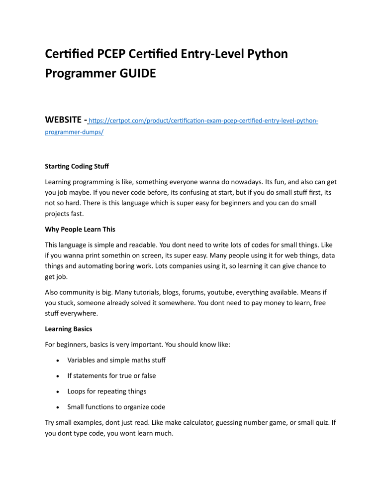 PCEP Certified Entry-Level Python Programmer Guide
