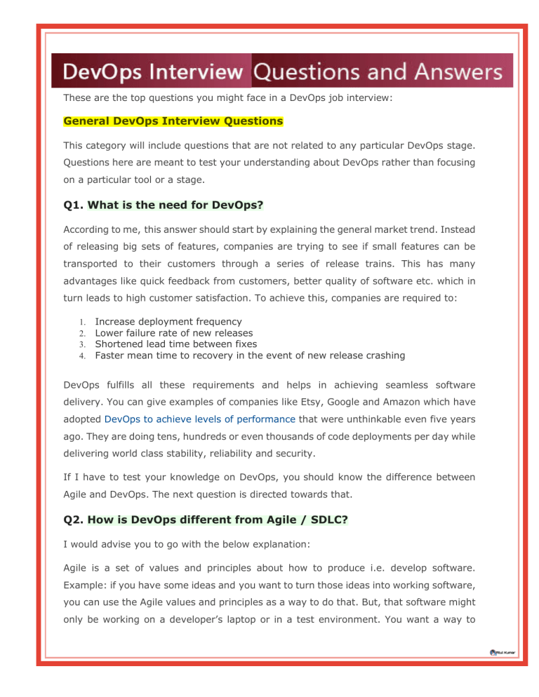 Top DevOps Interview Questions & Answers | Prepare for Your Job Interview