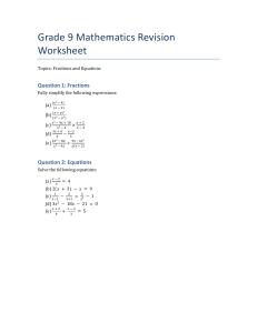 Grade 9 Math: Fractions & Equations Worksheet