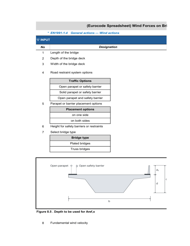 Eurocode Wind Forces on Bridge Decks Calculation Spreadsheet