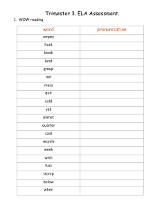 Trimester 3 ELA Assessment: Reading, Writing, Grammar & Phonics