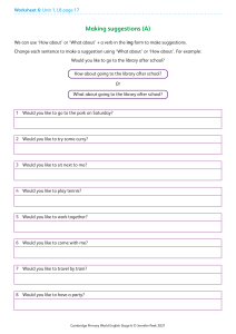 English Grammar Worksheet: Making Suggestions (How/What about + -ing)