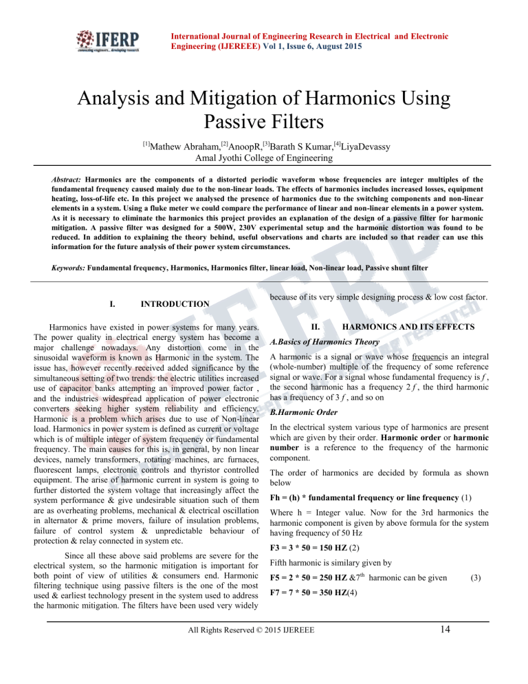 Analysis & Mitigation of Harmonics Using Passive Filters