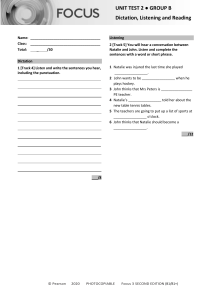Focus 3 B1/B1+ English Unit Test 2: Dictation, Listening, Reading