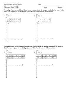 Riemann Sum Tables Worksheet - Calculus Practice