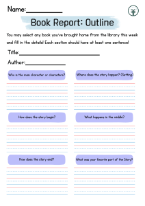 Book Report Outline Worksheet for Elementary Students