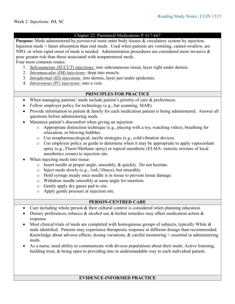 Injections: IM, SC Study Notes | Parenteral Medications