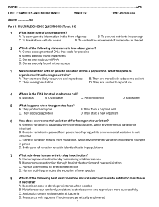 Gametes & Inheritance Mini Test: Genetics & Evolution