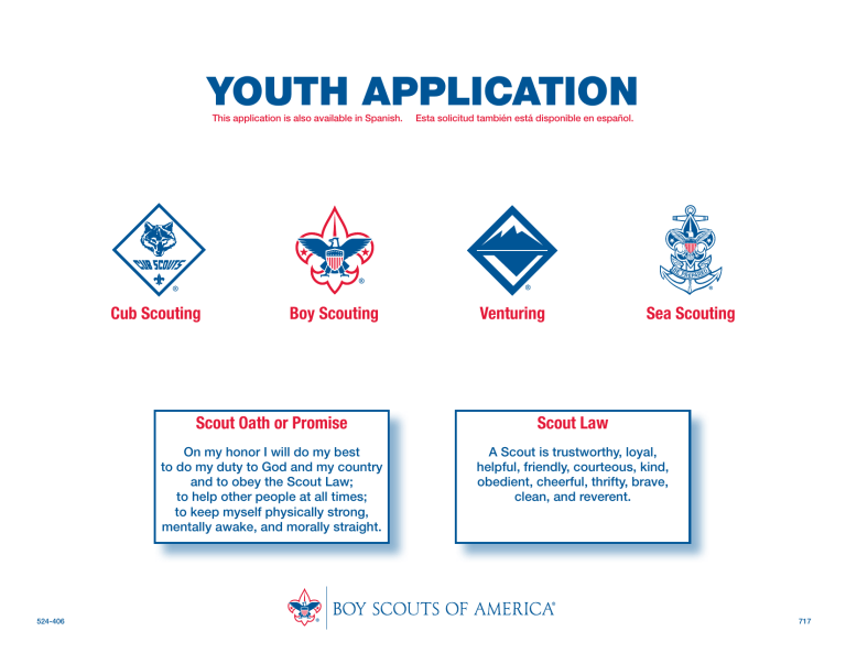 BSA Youth Application: Cub, Boy, Venturing, Sea Scouting Info & Form