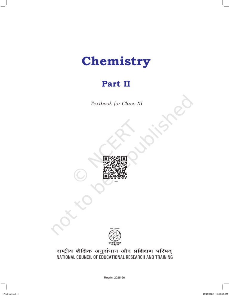 Chemistry Part II Textbook for Class XI - NCERT Reprint 2025-26