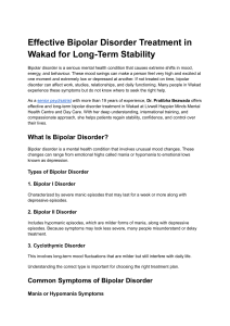 Bipolar Disorder Treatment in Wakad: Long-Term Stability