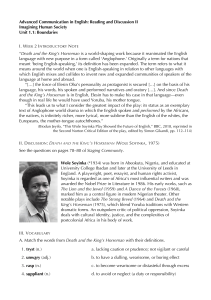 Advanced English: Death and the King's Horseman Analysis