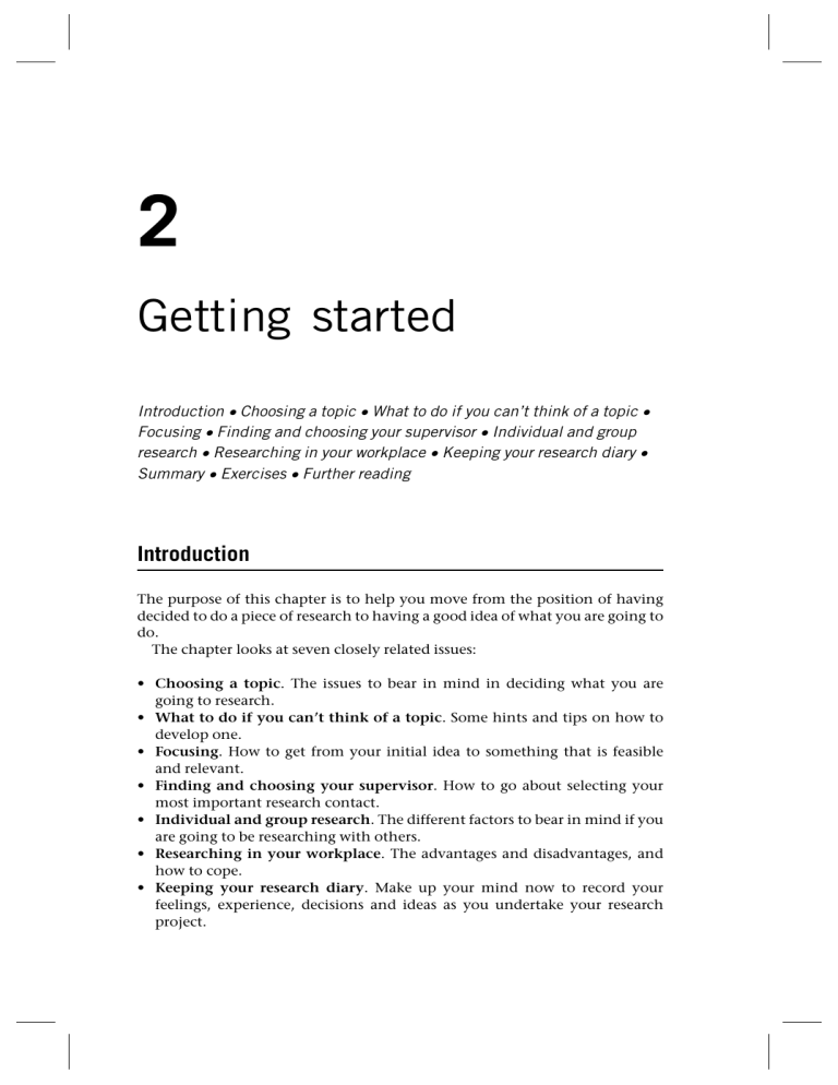 Research Guide: Getting Started - Topic Selection & Supervision