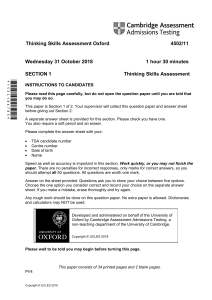 Thinking Skills Assessment Oxford - Section 1 Exam Paper