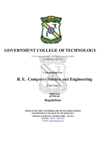 GCT CSE Curriculum: B.E. Program, 2022 Regulations