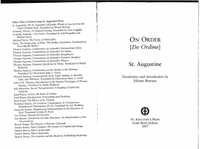 St. Augustine's On Order [De Ordine]: Philosophy, Theology, and Ethics