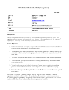 Organizational Behavior Undergraduate Syllabus - Yonsei University Fall 2025
