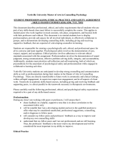 Yorkville University Counselling Psychology Student Professionalism Agreement
