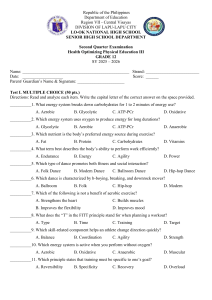 Health Optimizing PE III Grade 12 Second Quarter Exam SY 2025-2026