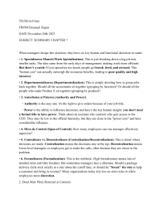 Organizational Structure & Design: Chapter 7 Management Summary
