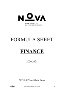 Finance Formula Sheet 2020/2021 - Key Equations & Ratios