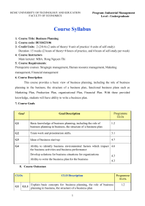 Business Planning Course Syllabus - HCMC University of Technology & Education