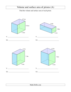 Volume and Surface Area of Prisms Worksheet (A) - Math Drills